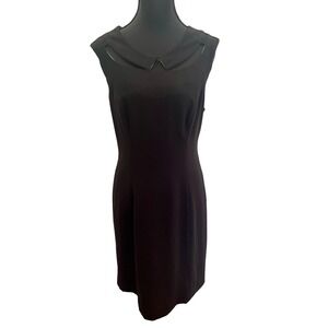 Postmark by Anthropologie Black Mod Shift Dress 8 Peter Pan Collar Pink Lace Hem